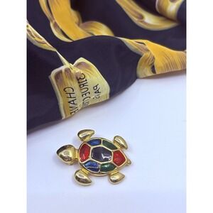 Vintage 1980's  Enameled  Turtle  Pin/Brooch  Green Gold Red